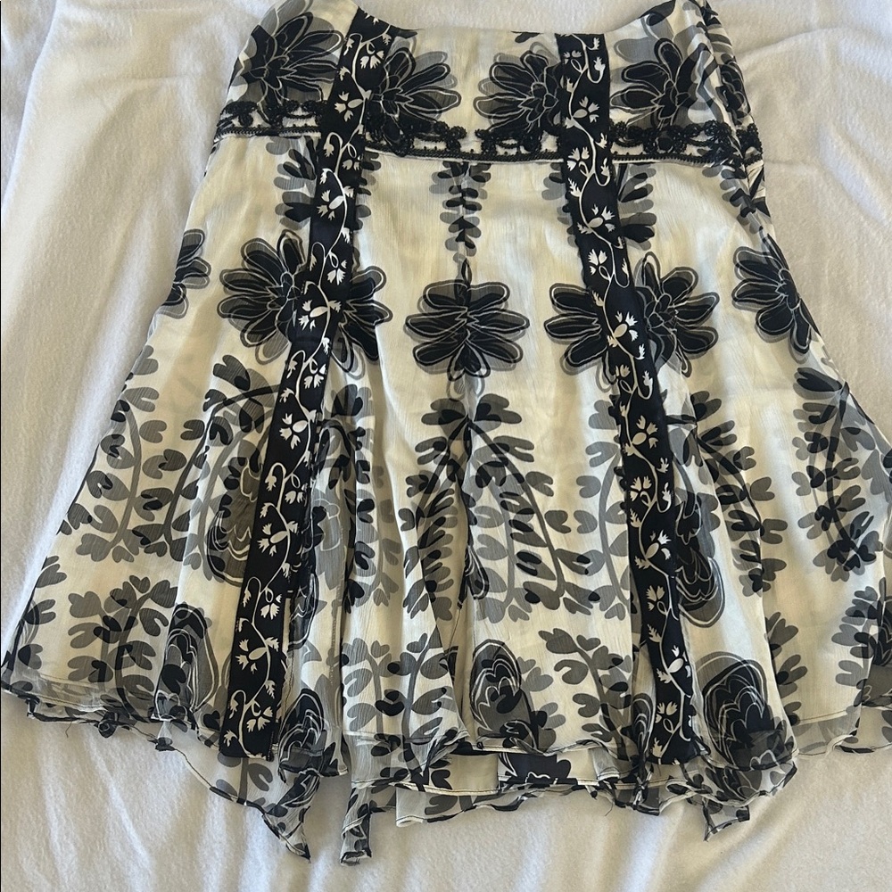 E.C.I  New York black and white skirt with beaded detail. 100% silk